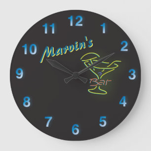 Grande Horloge Ronde Bleu foncé 🍻 🕰 Faux Neon Signer Personnalisé Bar