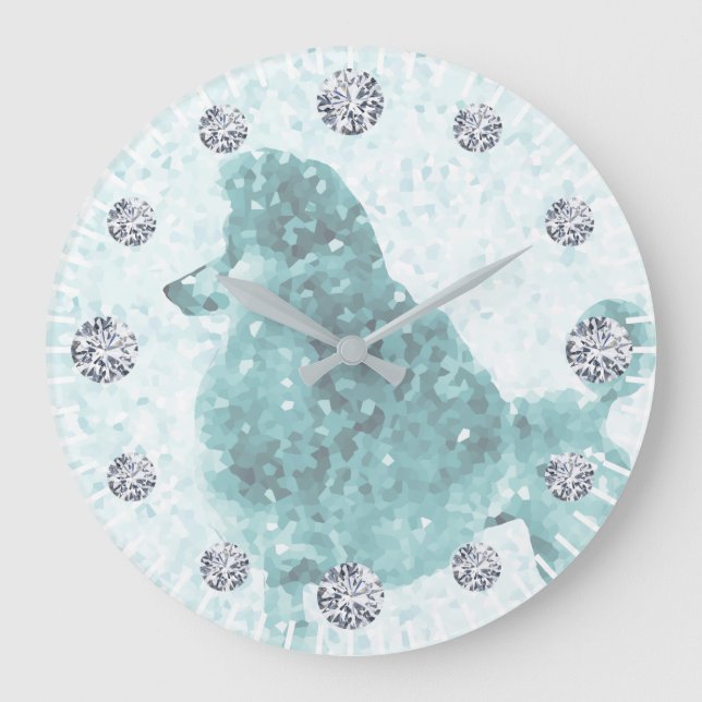 Grande Horloge Ronde Bleu Ice Posh Poodé Diamond Heure (Recto)