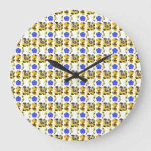 Grande Horloge Ronde Bleu Jaune Illustration Formes fantaisistes