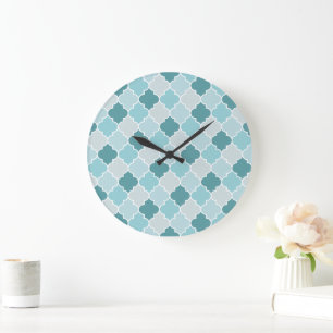 Grande Horloge Ronde Bleu Marocain Trellis, Lattes, Quatrefoil