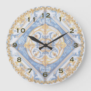 Grande Horloge Ronde Bleu or blanc Talavera Azulejo look cadran