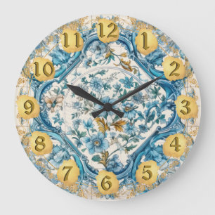 Grande Horloge Ronde Bleu or blanc Talavera Azulejo look cadran