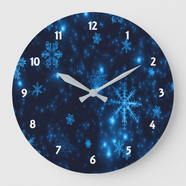 Grande Horloge Ronde Bleu profond et flèches de neige brillantes Horlog (Recto)
