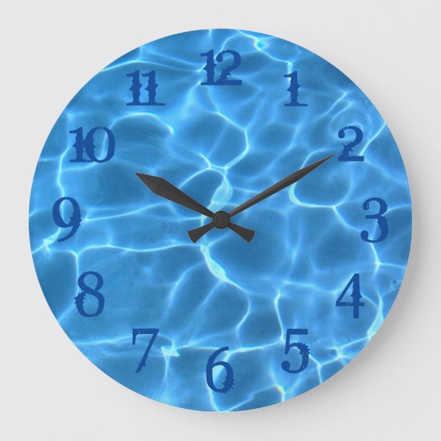 Grande Horloge Ronde Bleu Profond Nombre de gouttes Aqua Piscine (Recto)