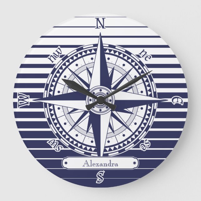 Grande Horloge Ronde Bleu Rose de boussole (Recto)