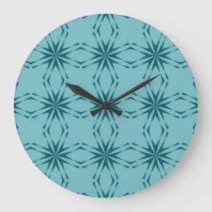 Grande Horloge Ronde bleu turquoise, cool, abstraction fleur tendance