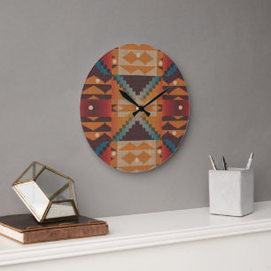 Grande Horloge Ronde Bleu Turquoise foncé Brown Beige Orange Rouge Trib