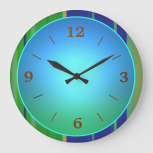 Grande Horloge Ronde Bleu Vert avec Centre Aqua Clair
