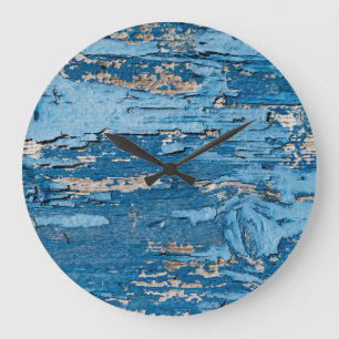 Grande Horloge Ronde Bleu vintage : Vieille texture en bois