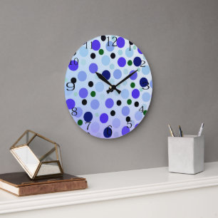 Grande Horloge Ronde Bleu Violet Et Vert Pois,