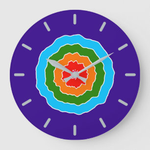 Grande Horloge Ronde bleu violet vert orange rouge