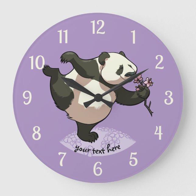 Grande Horloge Ronde Blissful Panda Smelling Blossom Flowers (Recto)