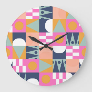 Grande Horloge Ronde Bloc de couleur africain, motif géométrique.