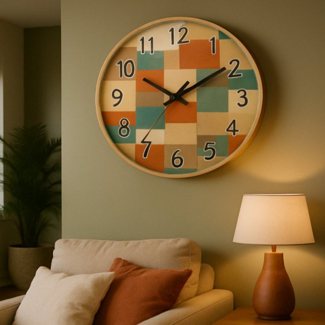 Grande Horloge Ronde Bloc géométrique Abstrait moderne en Turquoise et  (Créateur téléchargé)