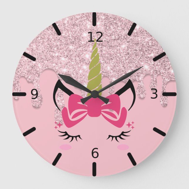 Grande Horloge Ronde Bloc Unicorn Round Dripping Glitter (Recto)