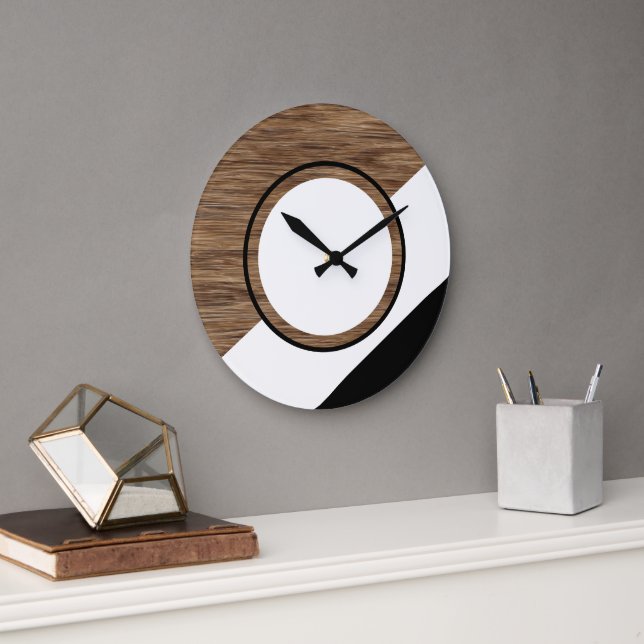 Grande Horloge Ronde Blocage Contemporain De Tailles Cerclées Sur Faux  (Bureau)
