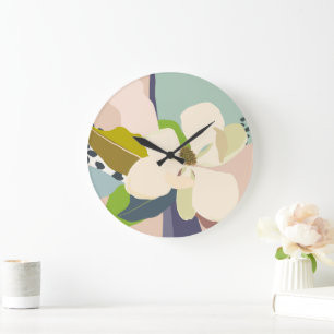 Grande Horloge Ronde Blocs de couleur du Magnolia printemps fleuriste