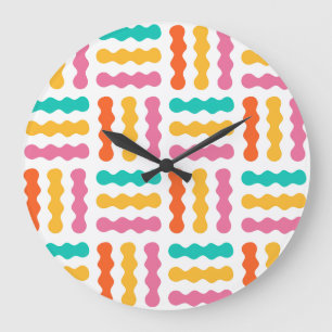 Grande Horloge Ronde Blocs ondulés colorés géométriques vibrants