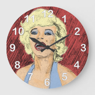 Grande Horloge Ronde Blonde des années 1950 en robe bleue