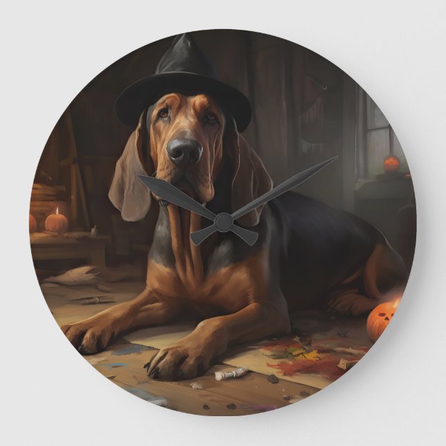 Grande Horloge Ronde Bloodhound Citrouilles Halloween effrayant (Recto)