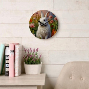 Grande Horloge Ronde Blossom Bunny & Carrot Patch Clock 