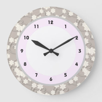Grande Horloge Ronde blossom flowerwerk pink and grey florals clock