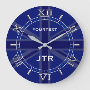 Grande Horloge Ronde Blu Union Jack de la marine personnalisée