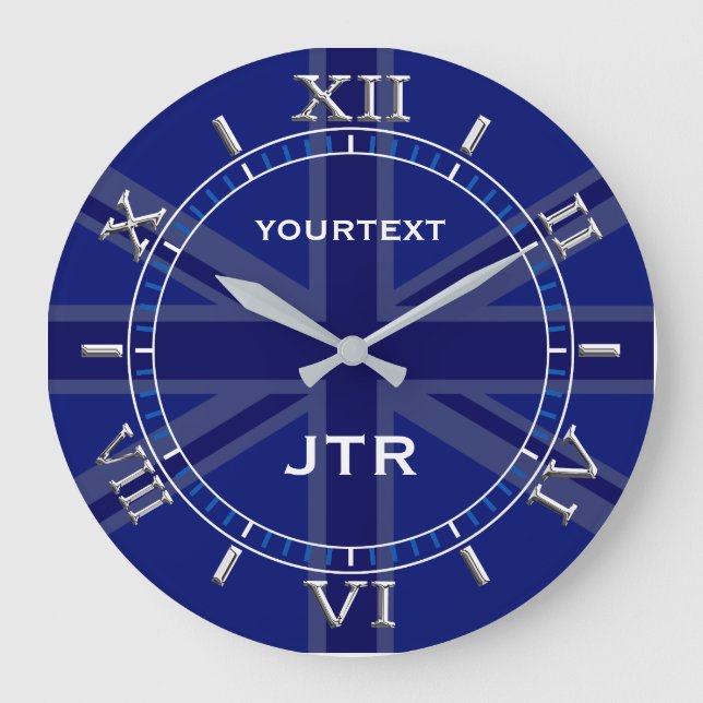 Grande Horloge Ronde Blu Union Jack de la marine personnalisée (Recto)