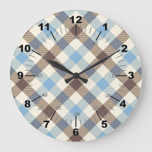 Grande Horloge Ronde Blue And Brown Tartan plaid
