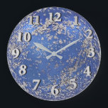 Grande Horloge Ronde Blue and Silver Flocked Ornament<br><div class="desc">10.75” round acrylic clock with an image of a blue ornament with silver flocking. See the entire Hanukkah Clock collection under the HOME category in the HOLIDAYS section.</div>