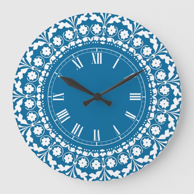 Grande Horloge Ronde Blue and White Elegant Kitchen Clock (Recto)
