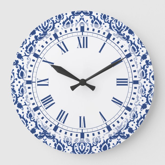Grande Horloge Ronde Blue and White Moroccan Casbah Damask (Recto)