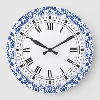 Grande Horloge Ronde Blue and White Moroccan Casbah Damask