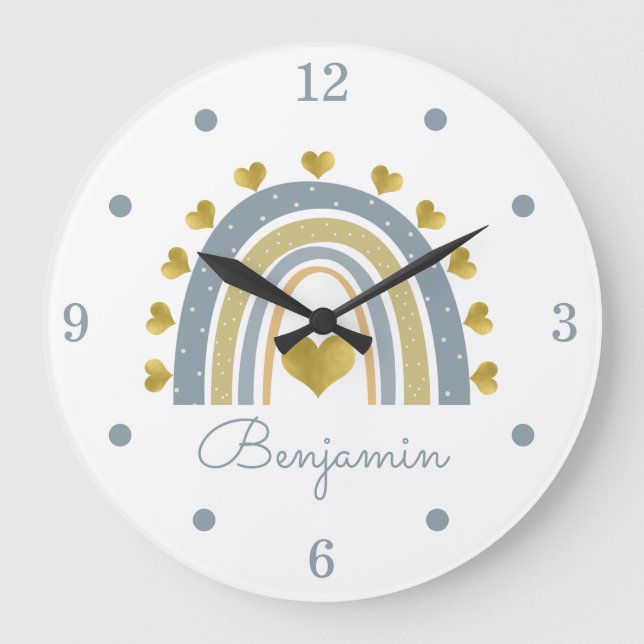 Grande Horloge Ronde Blue Baby Boy Rainbow Nursery Acrylic Wall Clock (Recto)