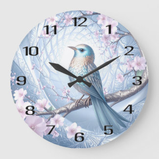 Grande Horloge Ronde Blue Bird Floral Wall Clock