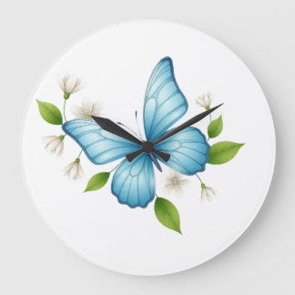 Grande Horloge Ronde Blue Butterfly Wall Clock