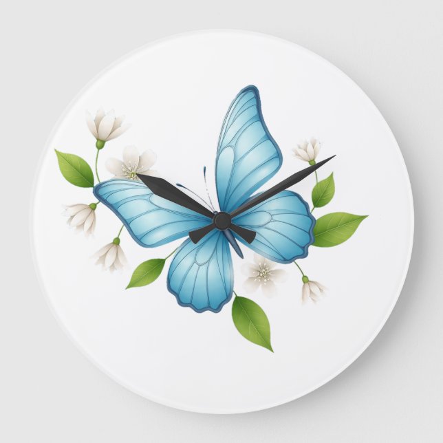 Grande Horloge Ronde Blue Butterfly Wall Clock (Recto)