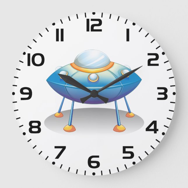 Grande Horloge Ronde Blue Cartoon UFO Spaceship Fun Sci-Fi (Recto)