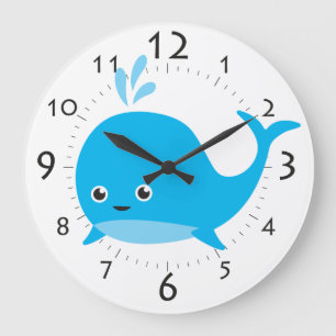 Grande Horloge Ronde Blue Cartoon Whale Cute Kids Room