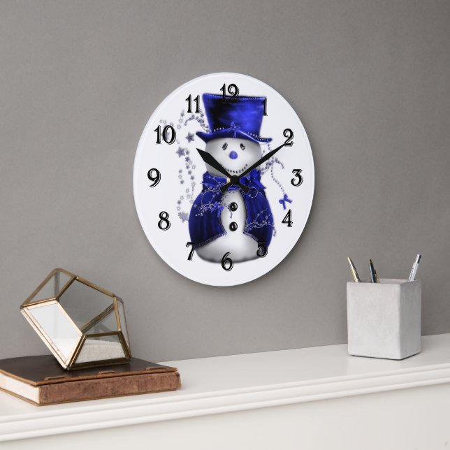 Grande Horloge Ronde Blue Christmas Snowman (Bureau)
