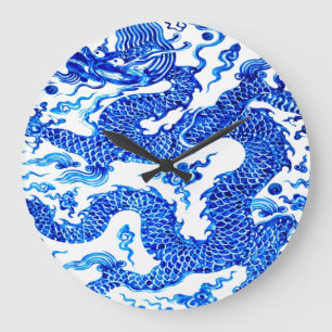Grande Horloge Ronde Blue Dragon Chinese Vase Moderne Designer acryliqu