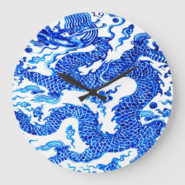 Grande Horloge Ronde Blue Dragon Chinese Vase Moderne Designer acryliqu (Recto)