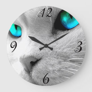Grande Horloge Ronde Blue eyed Cat Wall Clock