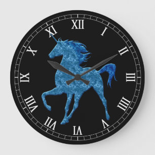 Grande Horloge Ronde Blue Fire Unicorn Roman Numeral Clock