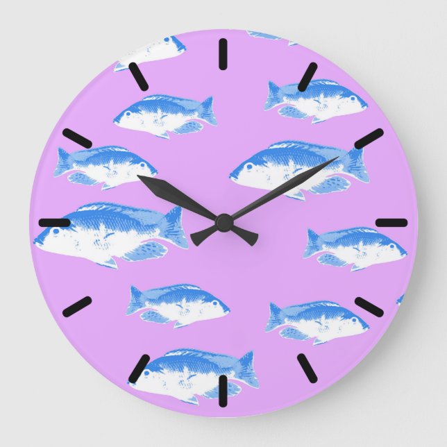 Grande Horloge Ronde Blue fish on lilac (Recto)
