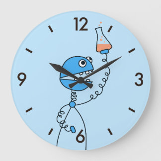 Grande Horloge Ronde Blue Funny Cartoon Robot Chimie