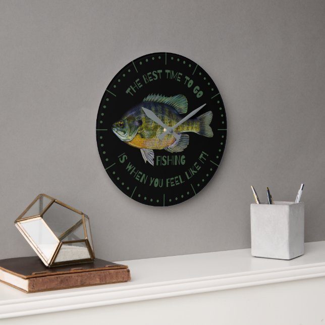 Grande Horloge Ronde Blue Gill Meilleur Moment Pour Aller Pêcher (Bureau)