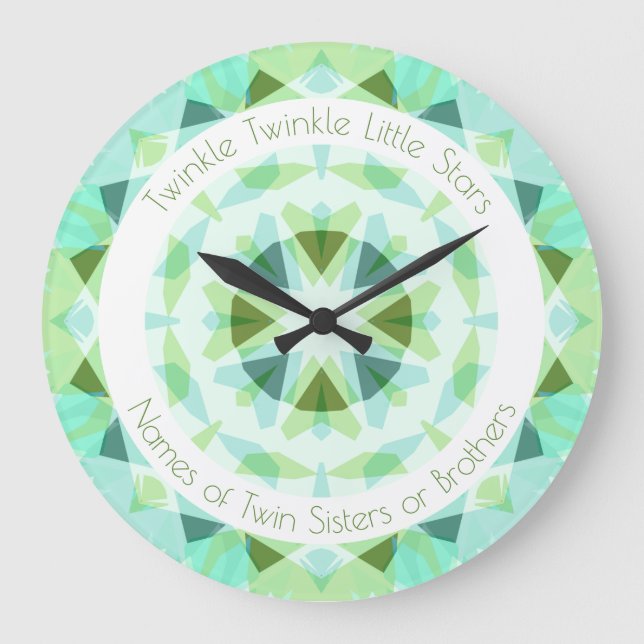Grande Horloge Ronde Blue Green Twinkle Little Star Baby Twins Nursery (Recto)