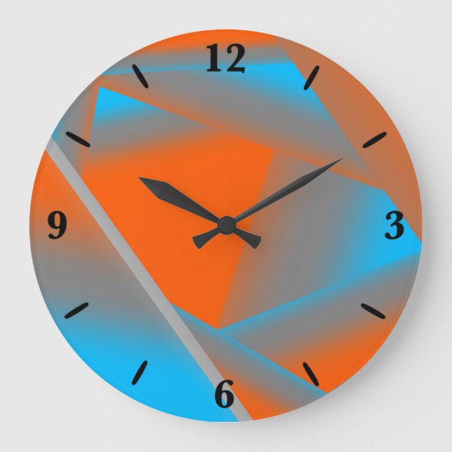 Grande Horloge Ronde Blue Grey Orange Ombre Géométrique Art Abstrait (Recto)