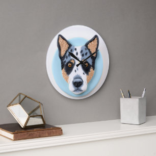 Grande Horloge Ronde Blue Heeler Chien 3D inspiré